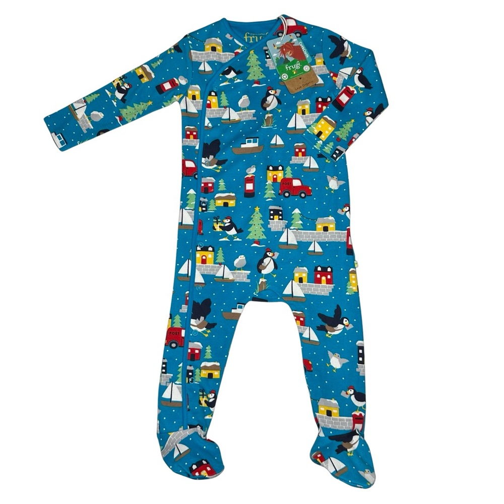 Frugi Kim Kimono Babygrow Puffin Post Footed Romper